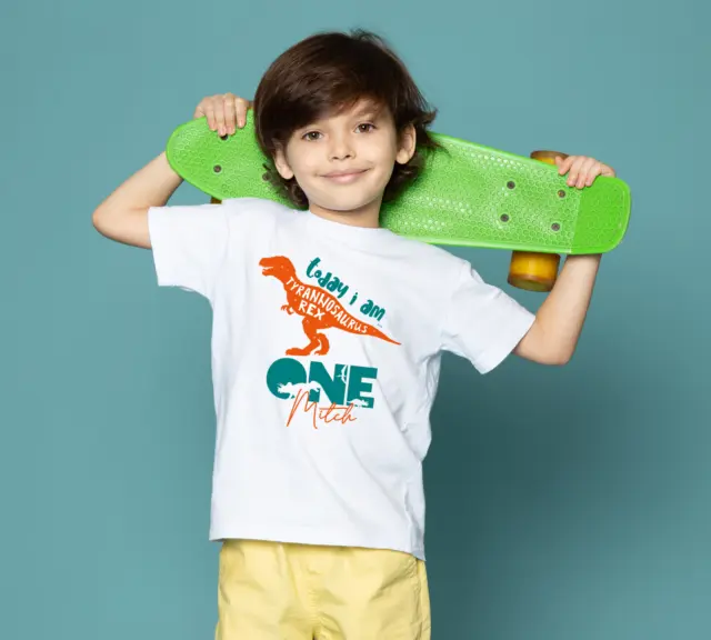 Childrens Personalised Birthday T shirt Dinosaur Kids Toddler Any Name