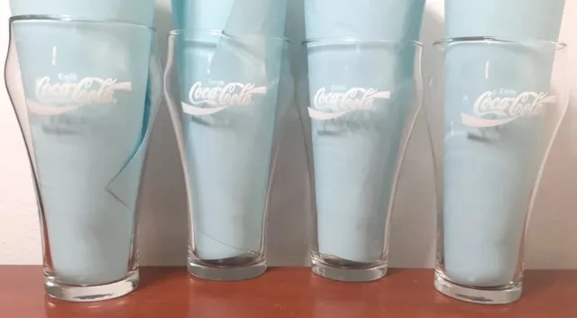 Set of 4! Enjoy Coca Cola Coke Bell Top Soda Fountain Glass Vintage 80's/6" Tall