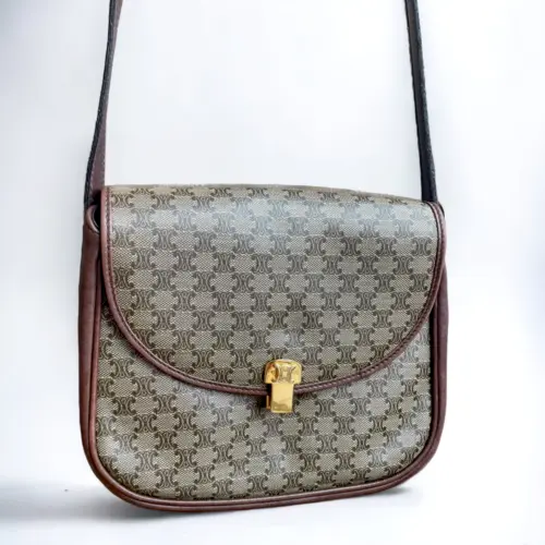 VINTAGE CELINE SHOULDER Bag Macadam Cross Body PVC Leather Beige $159. ...