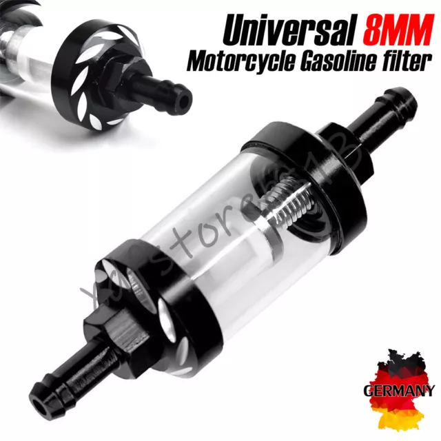 Universal Kraftstofffilter 8mm Aluminium Benzinfilter KFZ Auto Motorrad Schwarz