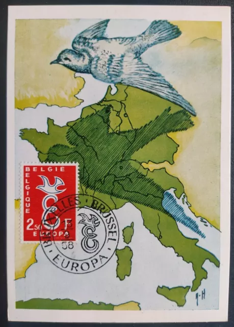 Carte Maximum timbre Europa Belgique N° 1064 Oblitéré Bruxelles 1958