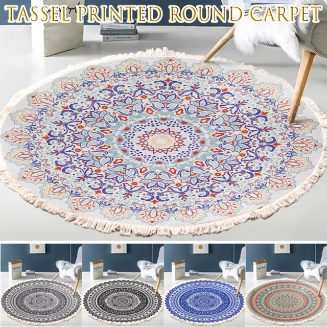 Boho Round Carpet With Tassel Retro Door Floor Mat Cotton Linen Rug Home Decor