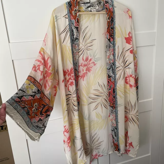 Billabong Kimono Cover-Up Multicolor Floral Bohemian S/M Boho Festival Fairy