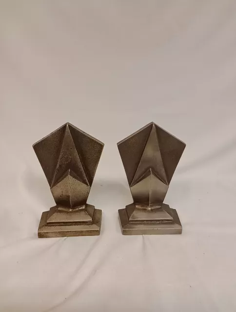 Antique Hubley USA Geometric Cast Iron Art Deco Industrial Desk Bookends #307