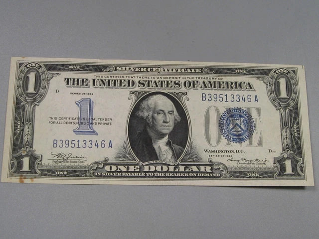 AU (Stained) 1934 "FUNNY BACK" $1 Silver Certificate B/A Block.  #37