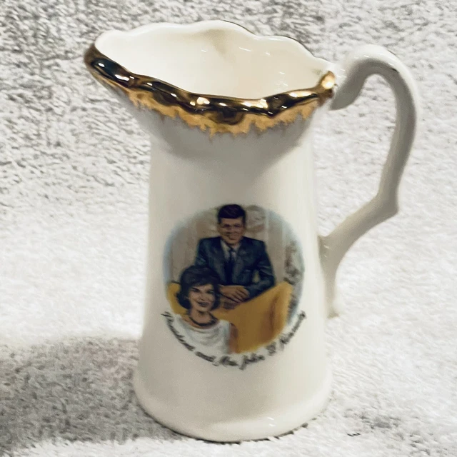 VTG Porcelain Creamer Pitcher With Gold Trim President And Mrs John F Kennedy
