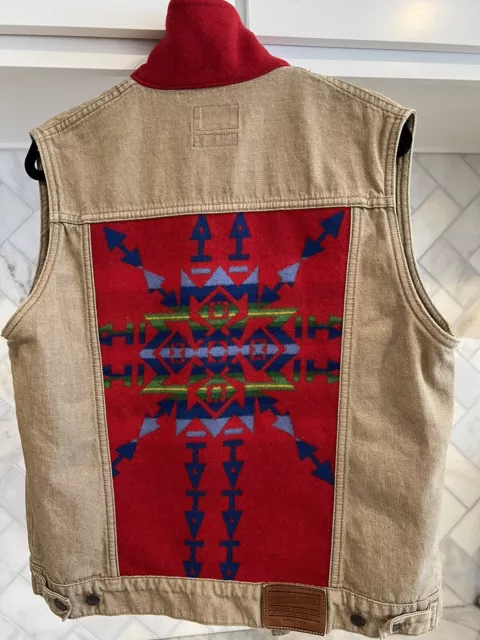 PENDLETON HIGH GRADE WESTERN WEAR NATIVE AMERICAN BLANKET DENIM VEST Sz SMALL