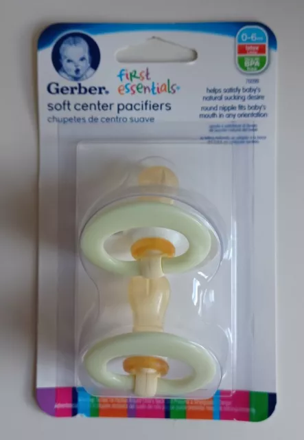 1 Pack Gerber First Essentials Soft-Center Pacifier 0-6 Green Discontinued New