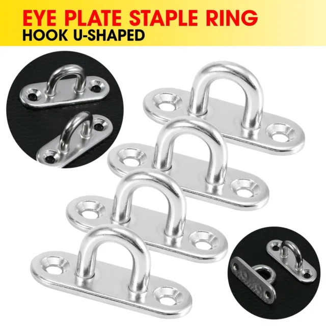 4x Hardware Accessories Stainless Steel Eye Plate Oval Buckle Ring Hook U-Shaped