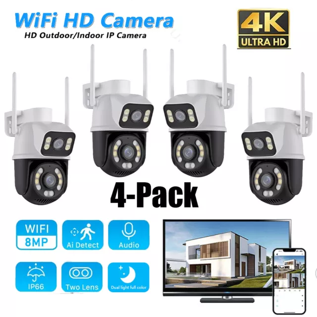 4x WiFi Security IP Camera System Smart outdoor CCTV PTZ IR Night Vision Camera