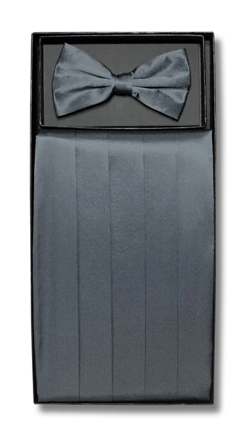 SILK Cumberbund & BowTie Solid CHARCOAL GREY Color Men's Cummerbund Bow Tie Set