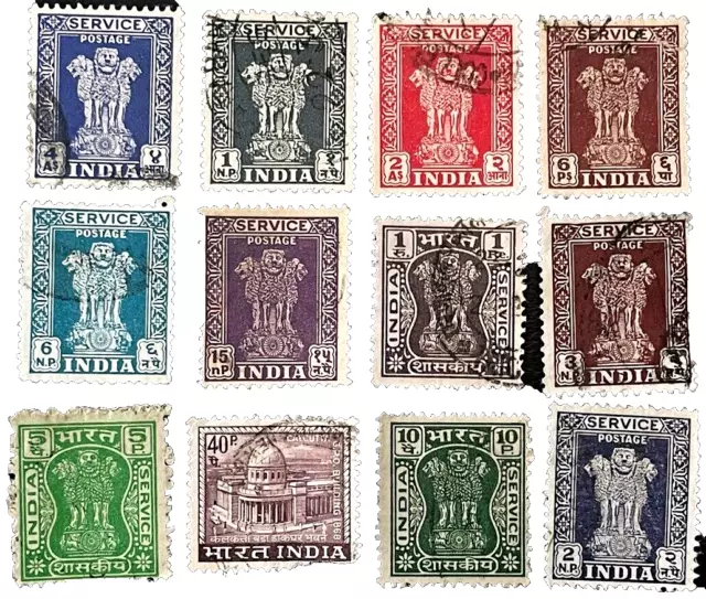 INDIA Postage Stamp Lot of 12 Vintage 1950s Collectible Postal Asia Asian STAMPS