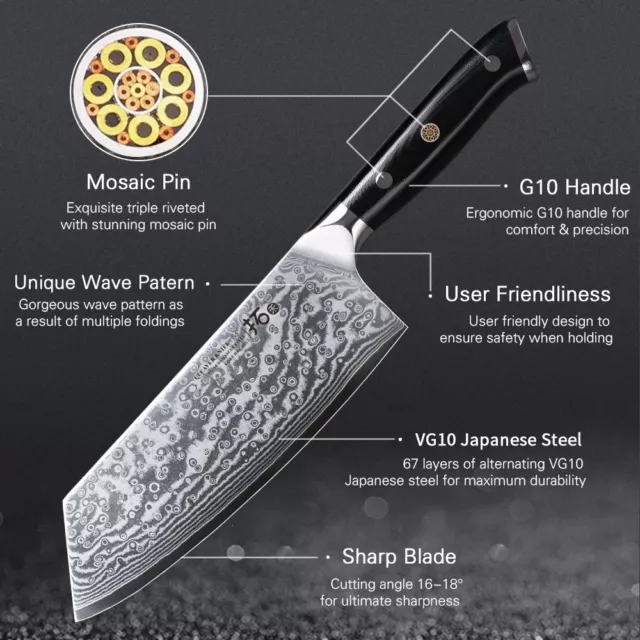 3Pcs  Cleaver Chef Knife Santoku Japanese VG10 Damascus couteau de cuisine chef 2