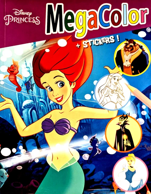 Dickes Malbuch A4 Für Mädchen – 128 Seiten, Mit 25 Stickern, Motive Wie Prinzessin, Tiere & Disney