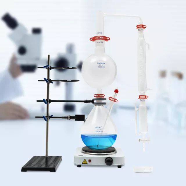 Essential Oil Steam Distillation Apparatus Oil Glassware Set w/ Hot Stove 2.11qt