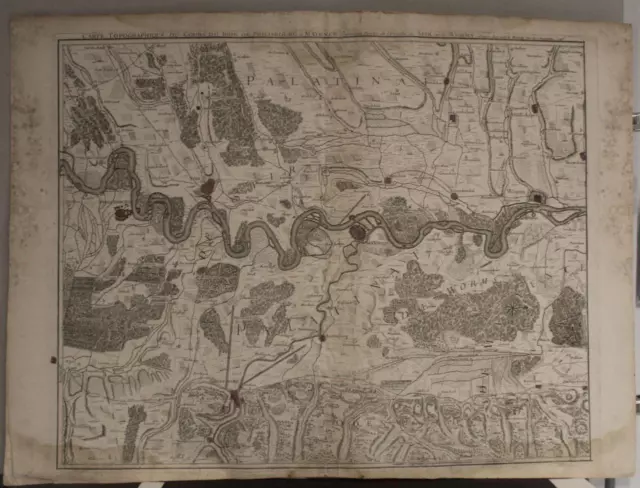 Rhine River Philippsburg Worms Germany 1745 Le Rouge Unusual Large Antique Map