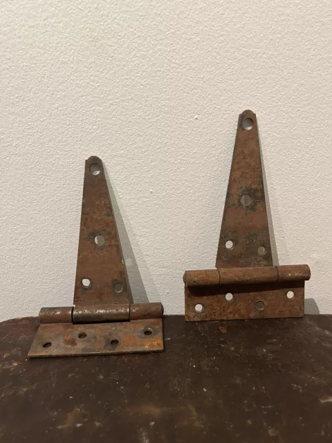 Antique Primitive 2 Rustic Barn Shed Door Gate Strap Tee Hinges 7 5/8" X 4 5/8"