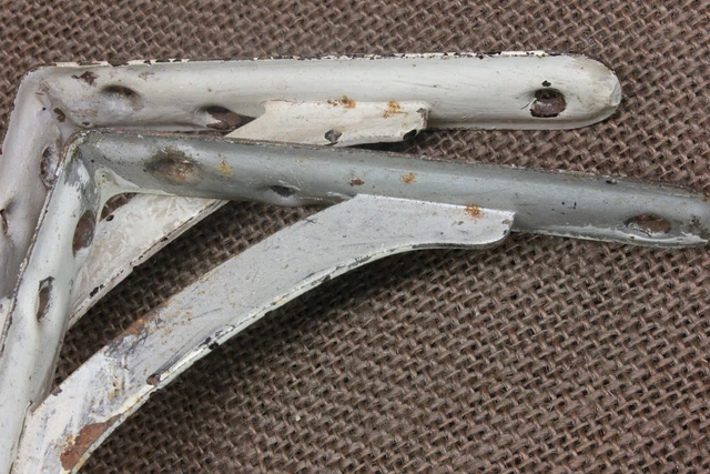 2 Old Shelf Support Brackets 4 X 5" Rustic White Silver Paint Vintage Industrial 9