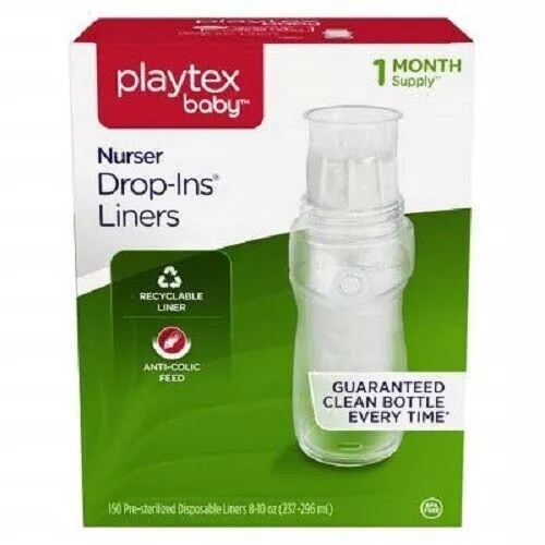 Playtex Baby Nurser Drop-Ins 100 Pre Sterilized Disposable Bottle Liners 8-10oz