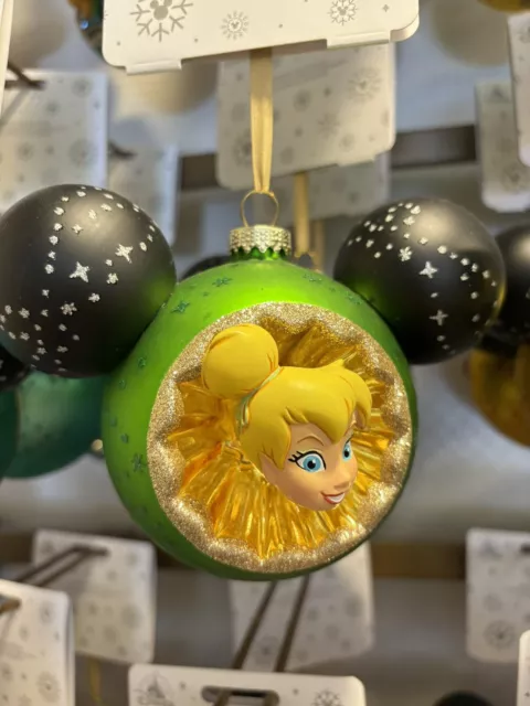 Disney Parks Tinker Bell Mickey Mouse Icon Blown Glass Ornament NWT Holiday 2024