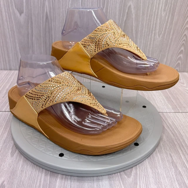 Fitflop Womens Lulu Crystal Blush Tan Fabric Thong Wedge Slip On Sandals Sz 9 2
