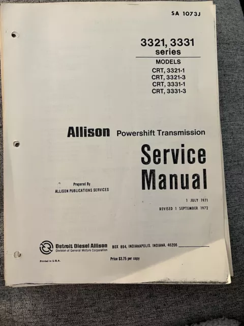 Allison 3321, 3331 Series Transmission Service Manual