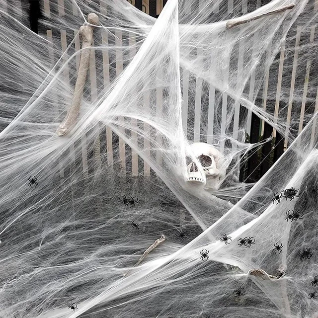 OCATO 200 Halloween Spider Web + 59 Giant Spider Decorations Fake Spider  with Triangular Huge Spider Web for Indoor Outdoor Halloween Decorations