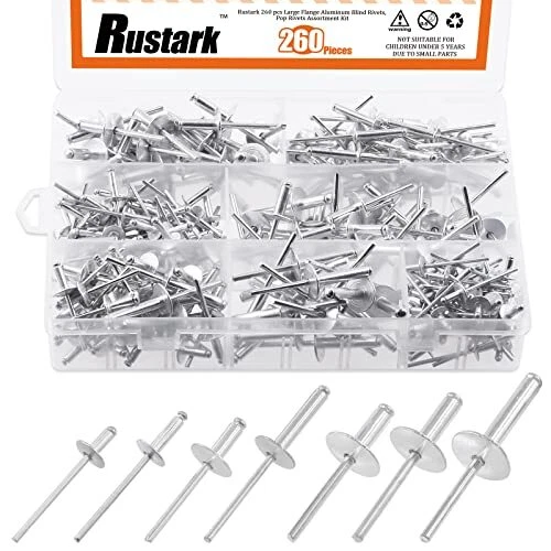 260pcs 7 Sizes Aluminum Large Flange Blind Rivets Pop Rivets Assortment Kit, ...