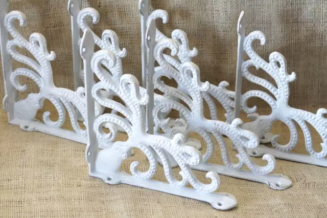 6 Cast Iron Octopus Brackets Nautical Garden Braces Shelf Corbels Ocean White