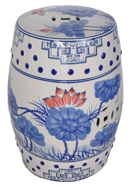 Porzellanhocker Depose Asie Style Table D'Appoint la Main Lotus Fleur