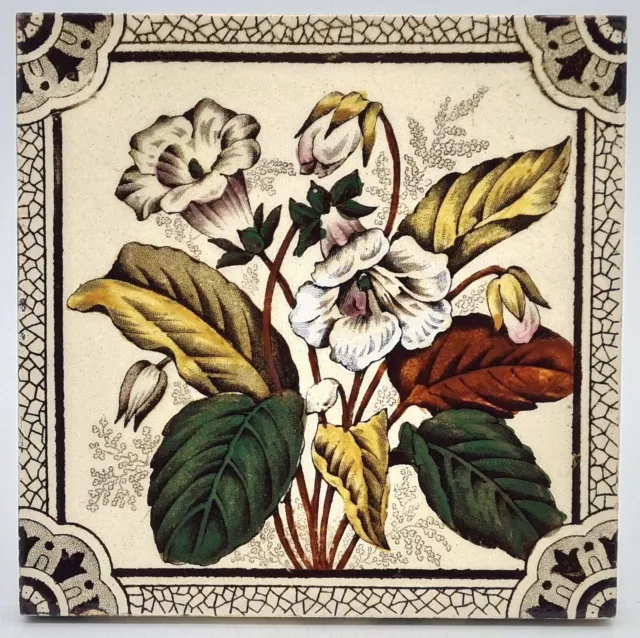 Antique Fireplace Tile Floral Pattern by The Decorative Art Tile Co C1895