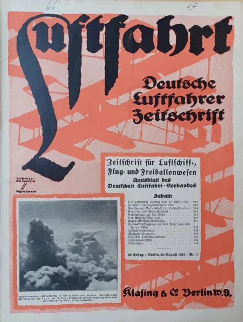 Luftfahrt. Tedesco Luftfahrer Zeitschrift. No. 1 Petschow, Robert (Schrif 8631C