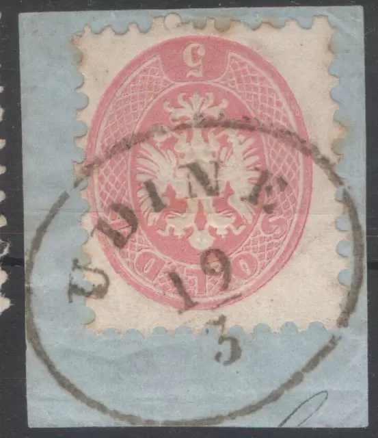 LOMBARDEI-VENETIEN 1863 - 5 soldi on fragment used in Udine