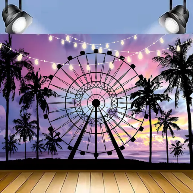 Sunset Ferris wheel Palm Tree Beach Backdrop Photo Background Party Supplies