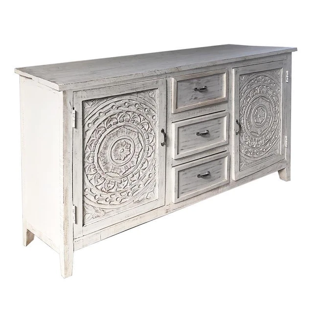 Olta 64 Inch Farmhouse Wood Sideboard Console Buffet- Antique White