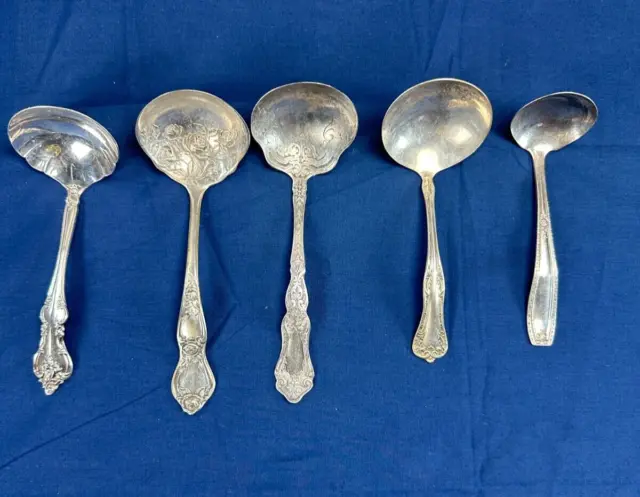 SUGAR SIFTER SPOONS Silver Plated Antique & Vintage Lot of 5