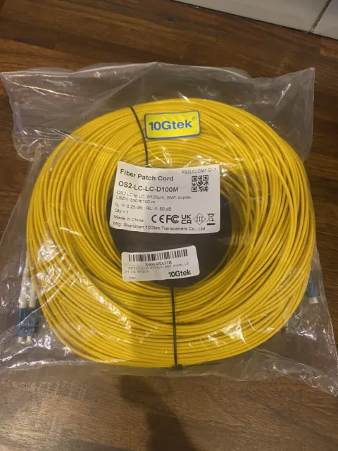 Fiber Patch 10 Gtek Single Mode,  , 50db 100m  LC to LC Fiber Optic Cable Duplex