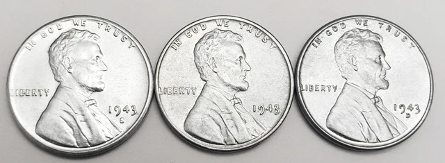 1943 P D S Lincoln Steel Wheat Penny Set  BU - BRILLIANT UNCIRCULATED FREE SHIP