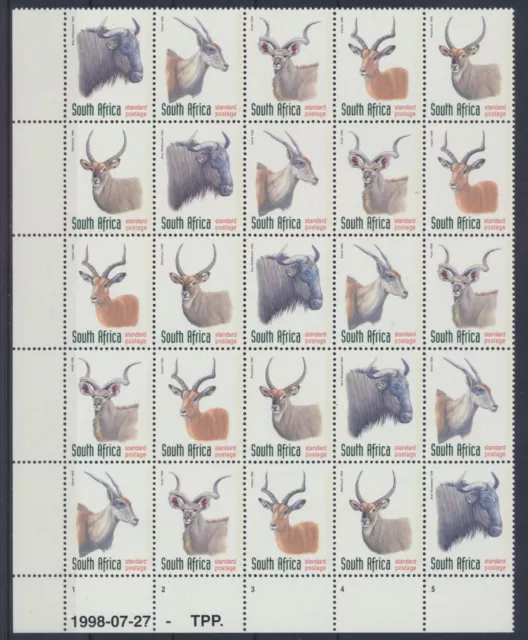 South Africa 1124-1128 Animals Very Selt. Control block of 25 mk. Test printing in