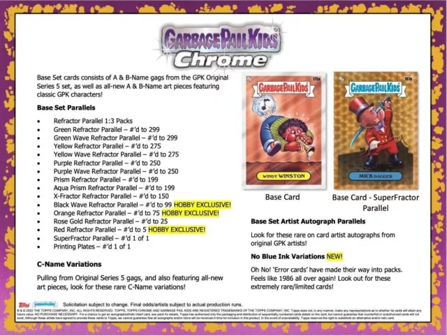 2022 Topps Garbage Pail Kids Chrome 5 Hobby Box NEW SEALED SHIPS NOW!