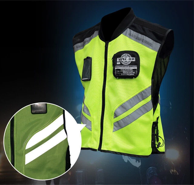 Motorcycle Reflective Vest Safety Waistcoat Men Biker High Visibility W/ Pocket