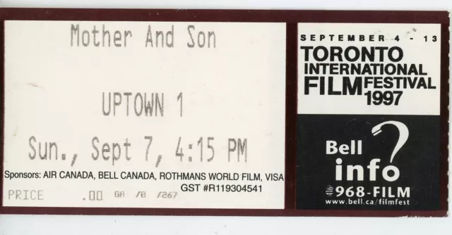Mother and Son Vintage Movie Pass Toronto International Film Festival 1997