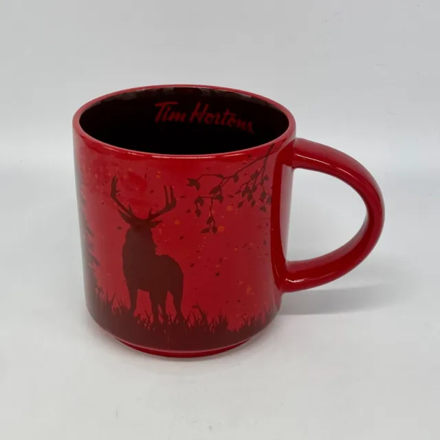 Tim Hortons Limited Edition Deer Buck Tree Holiday 2017 Red Coffee Mug Pre-owned