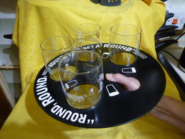 Rare 13" Guinness Pub Bar 4 Pint Tray 'Round... I'l get a Round'+4  pint glasses