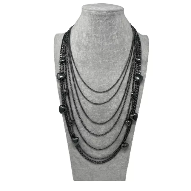 Collar Largo Cadena Corazón Multihilo Mujer Moda Elegante Clásico Diamante Negro