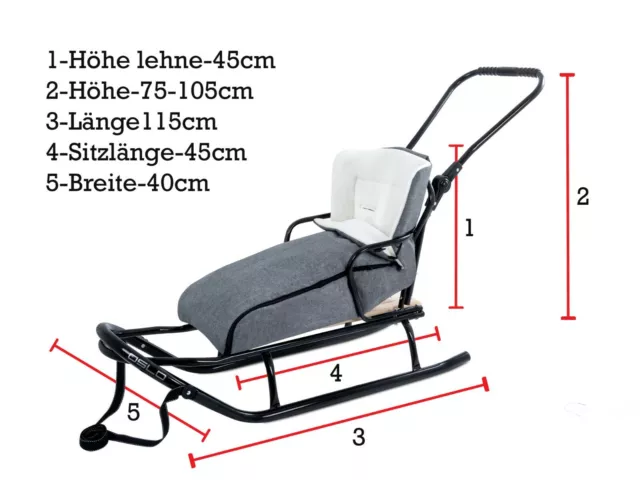 Schlitten mit Rücklehne, Schubbügel und Fußsack Babyschlitten Rodel HOLZSCHLITTE 2