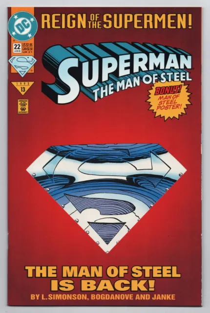 Superman The Man Of Steel #22 Die-Cut Cvr | Reign Of The Supermen (DC, 1993) NM