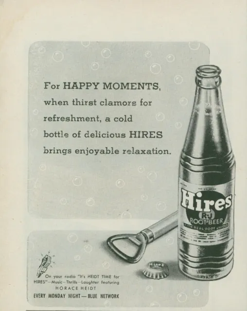 1944 Hires Root Beer Bottle Opener Horace Heidt Blue Network Vtg Print Ad L30