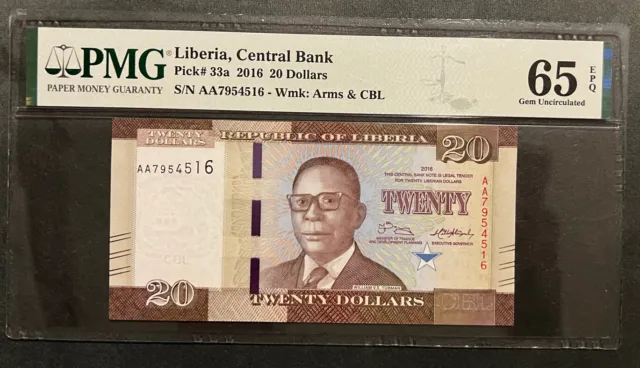 Liberia / Central Bank, 20 Dollars, 2016, UNC,  P-33a