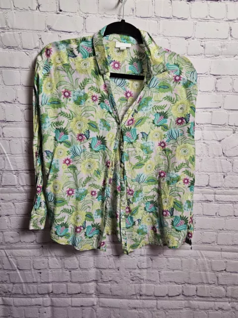 J. Jill Women's Floral Button Up Silk Cotton Blouse Top Size M Petite